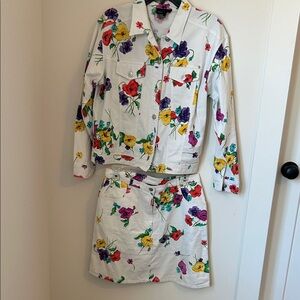 Carole Little Multicolor Floral Jean Jacket & Skirt Set